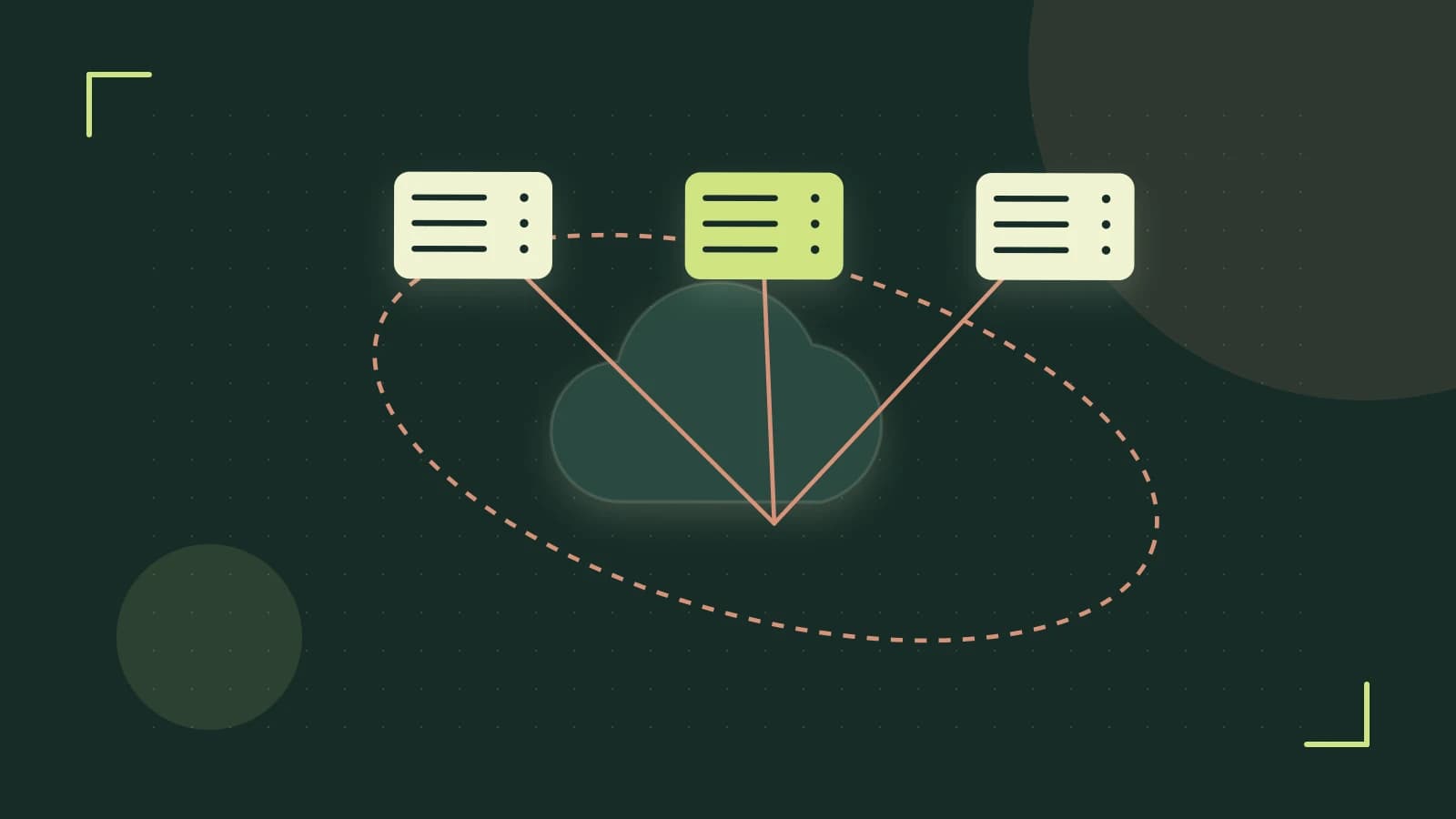 Editorial illustration of cloud infrastructure, connected server racks and an orbital service map