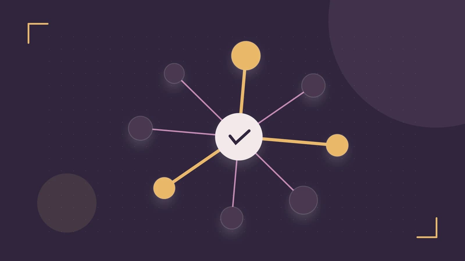 Editorial illustration of an algorithmic node graph with branching paths and a highlighted result