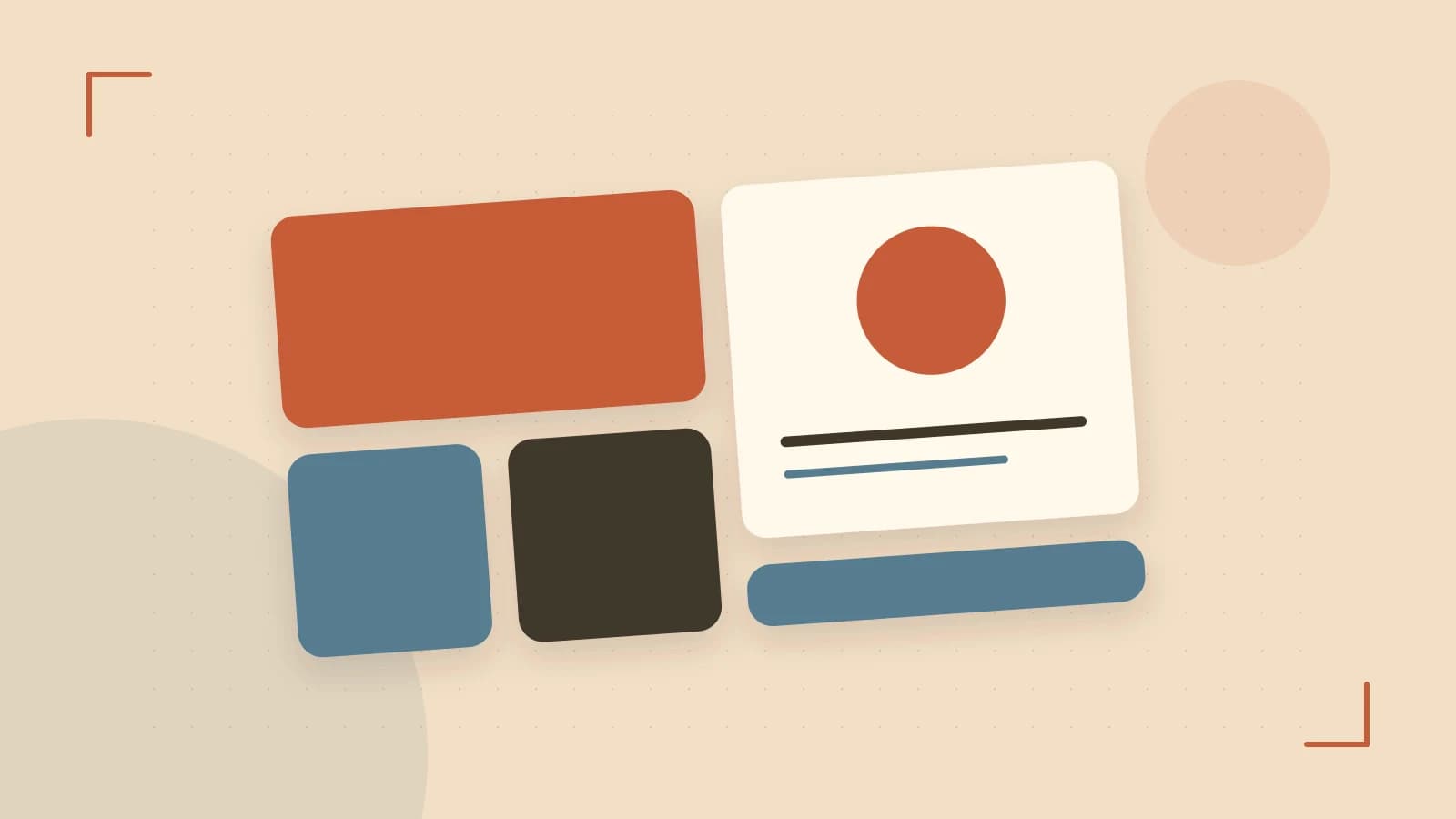 Editorial illustration of responsive browser layouts, overlapping design components and a color system