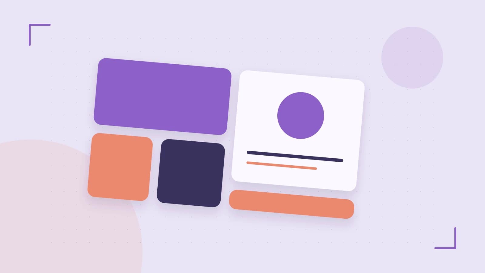 Editorial illustration of responsive browser layouts, overlapping design components and a color system