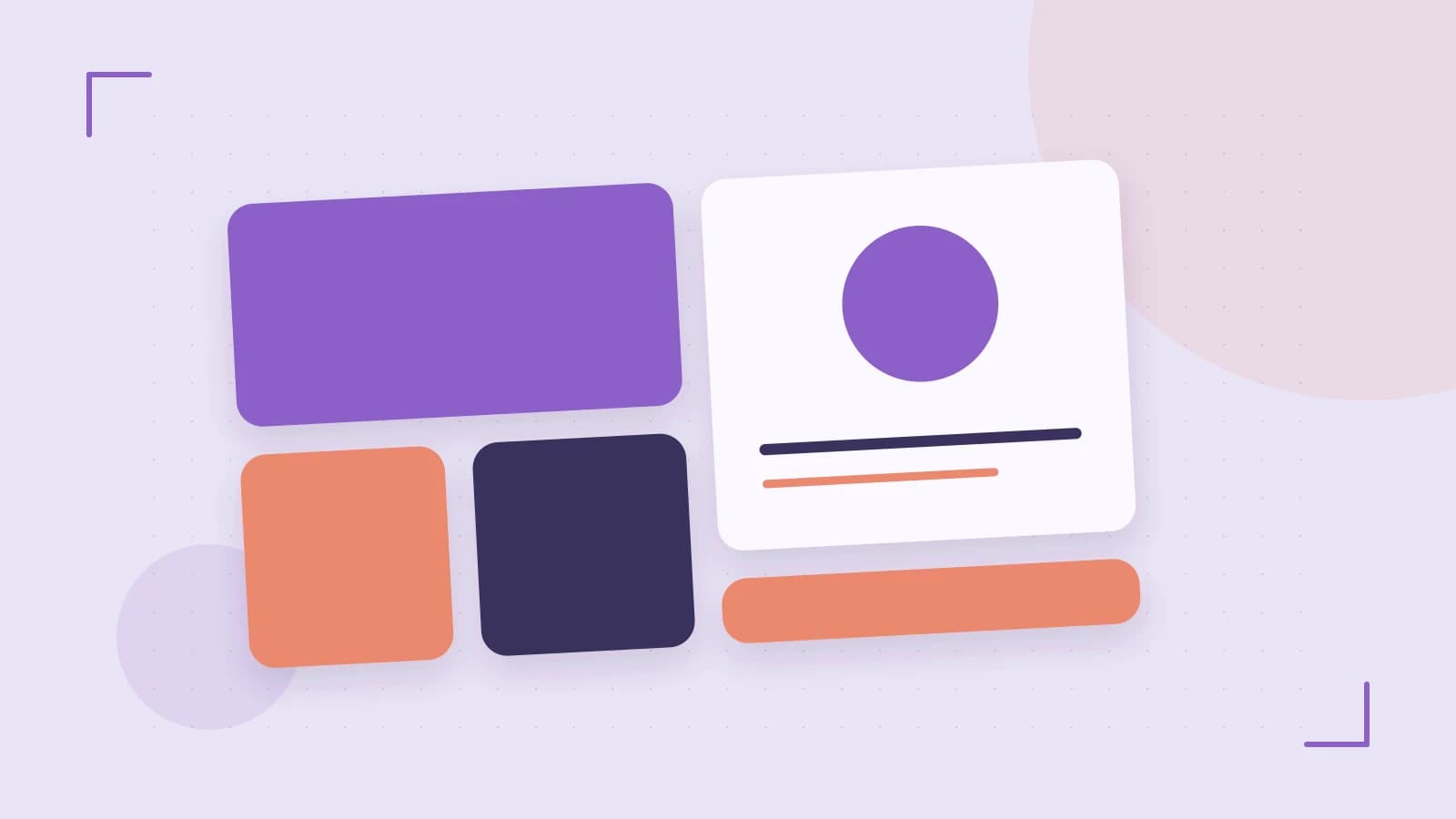 Editorial illustration of responsive browser layouts, overlapping design components and a color system