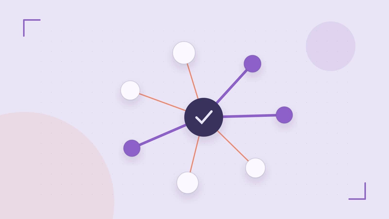 Editorial illustration of an algorithmic node graph with branching paths and a highlighted result