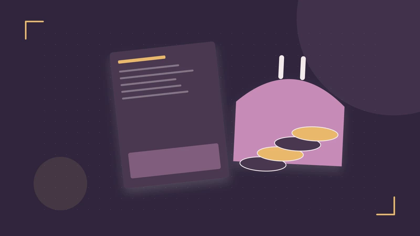 Editorial illustration of abstract coins, a payment card and a geometric financial chart without data labels