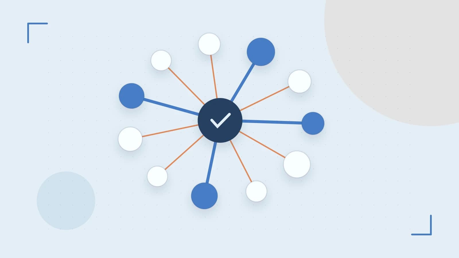 Editorial illustration of an algorithmic node graph with branching paths and a highlighted result