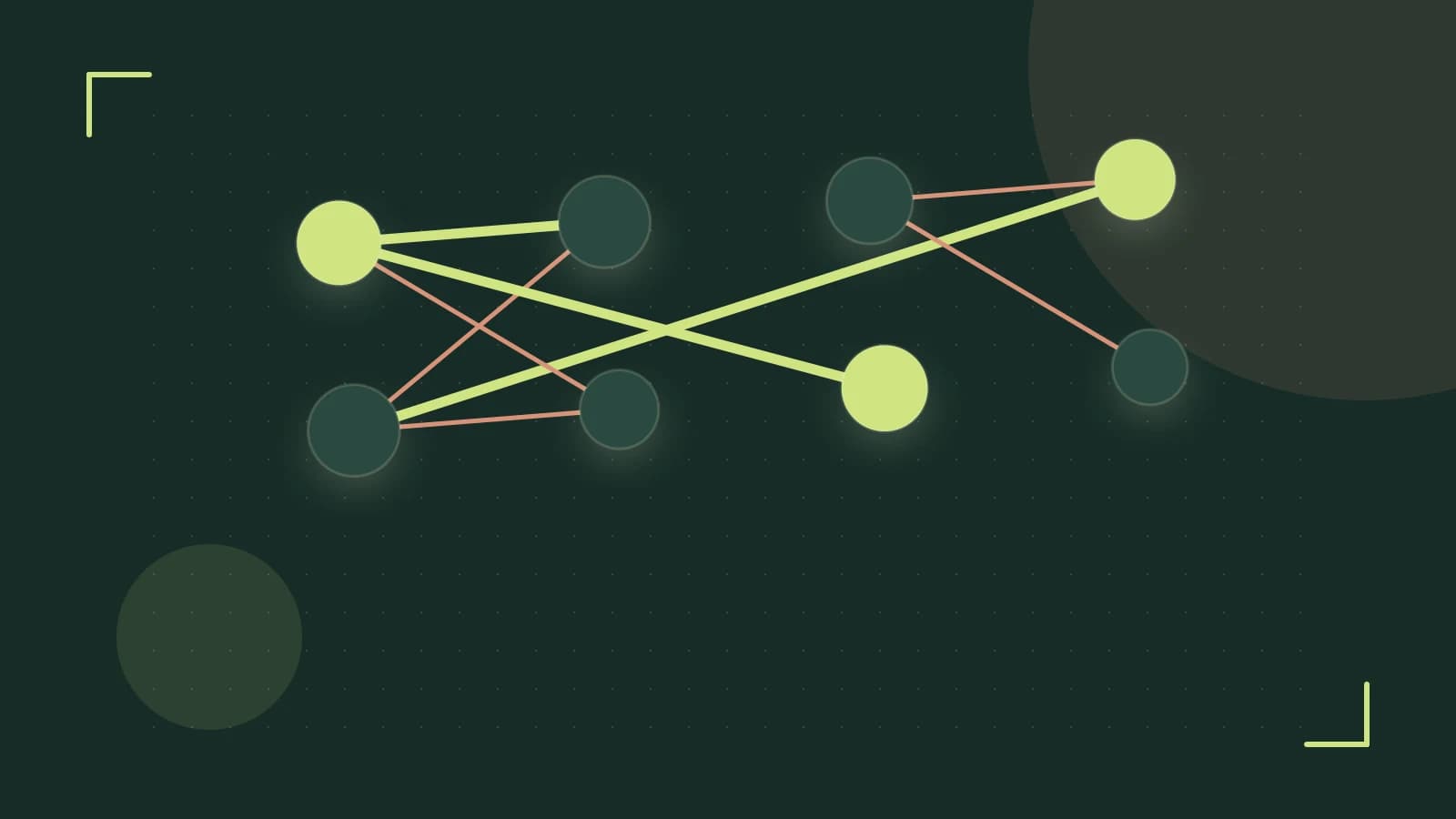 Editorial illustration of an algorithmic node graph with branching paths and a highlighted result