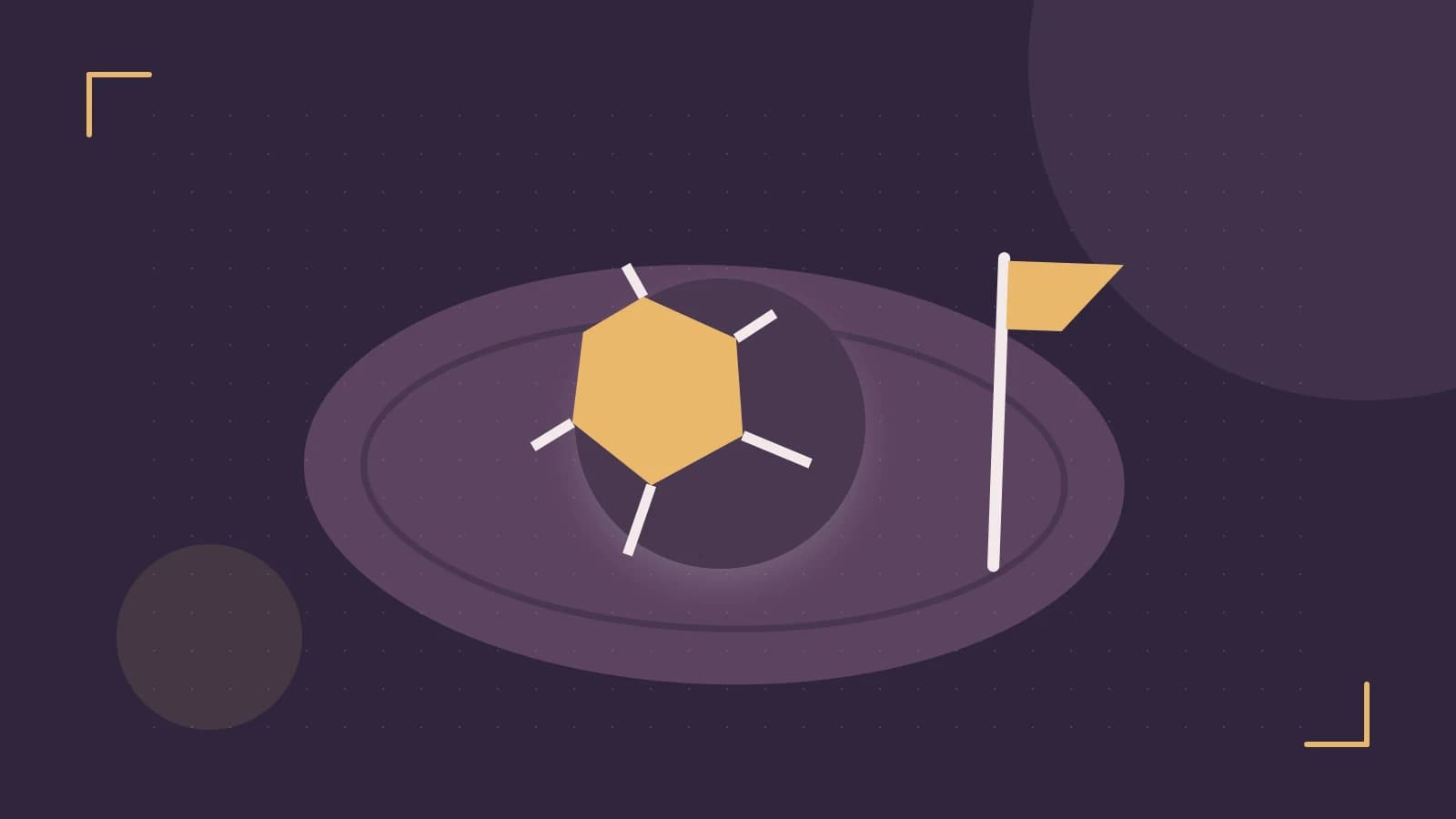 Editorial illustration of a stylized sports ball, stadium geometry and dynamic arcs