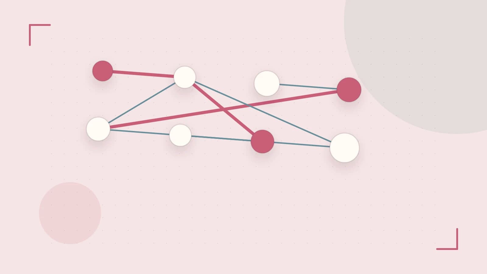 Editorial illustration of an algorithmic node graph with branching paths and a highlighted result