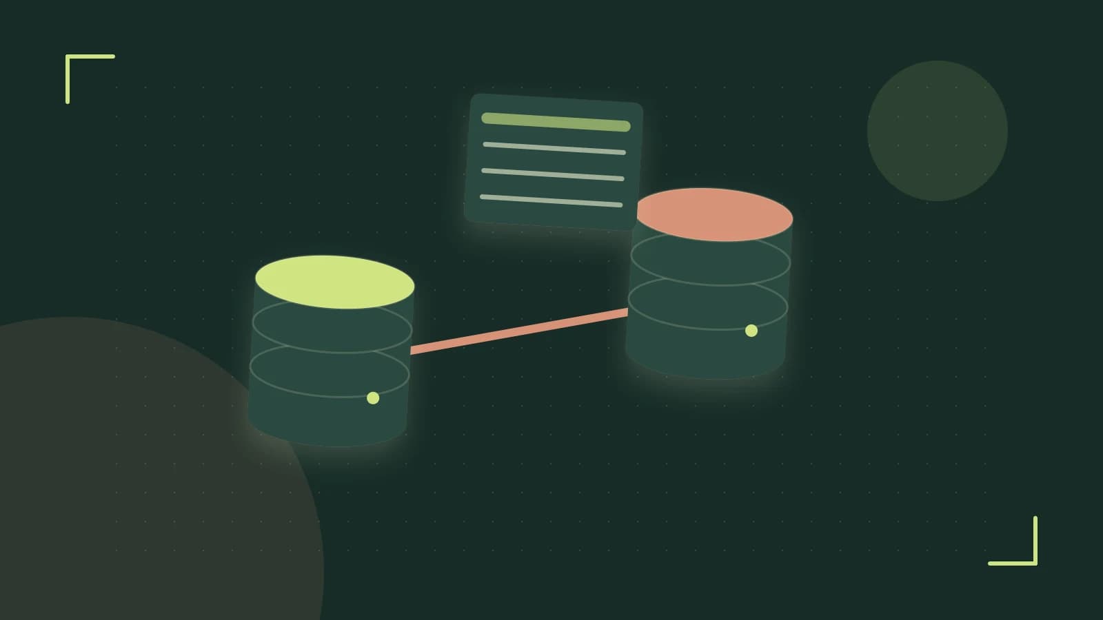 Editorial illustration of structured records, database cylinders and relationships between tables