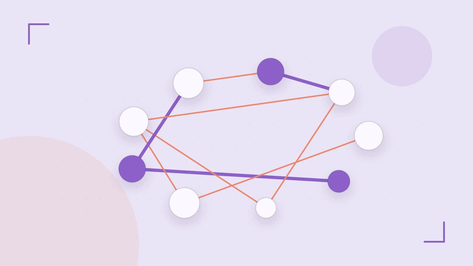 Editorial illustration of an algorithmic node graph with branching paths and a highlighted result