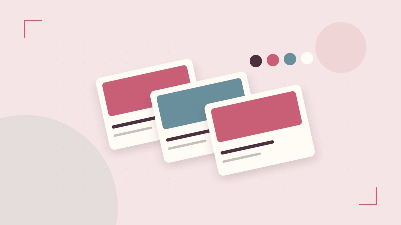 Editorial illustration of responsive browser layouts, overlapping design components and a color system