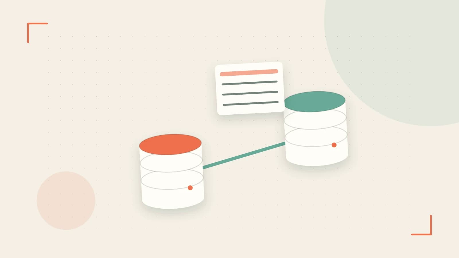 Editorial illustration of structured records, database cylinders and relationships between tables