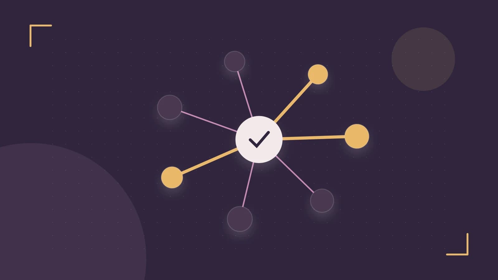 Editorial illustration of an algorithmic node graph with branching paths and a highlighted result