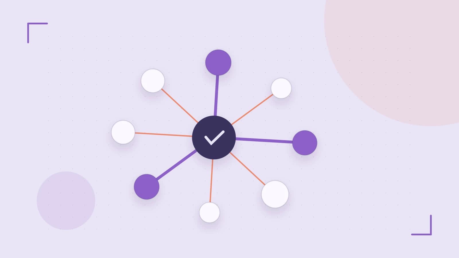 Editorial illustration of an algorithmic node graph with branching paths and a highlighted result