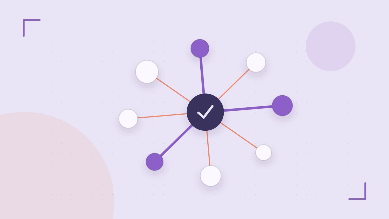 Editorial illustration of an algorithmic node graph with branching paths and a highlighted result