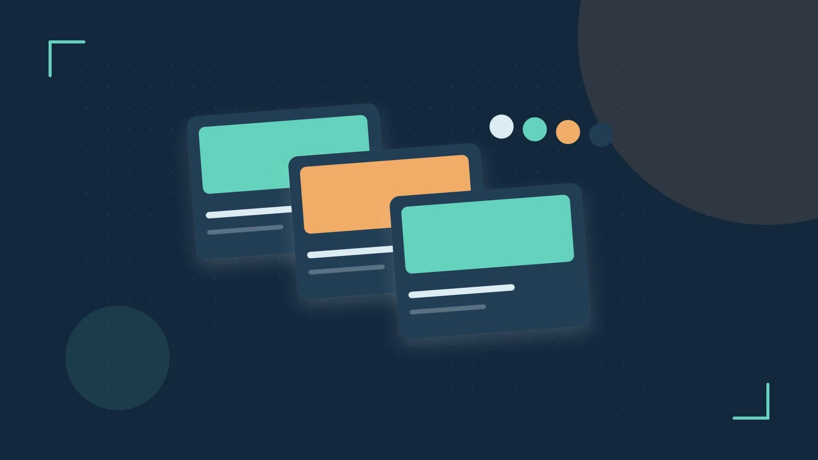 Editorial illustration of responsive browser layouts, overlapping design components and a color system