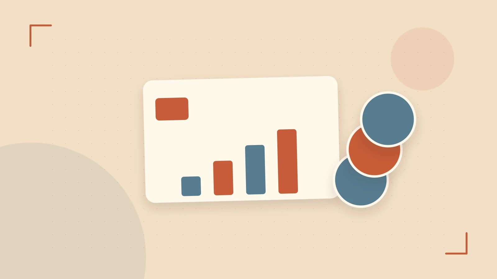 Editorial illustration of abstract coins, a payment card and a geometric financial chart without data labels