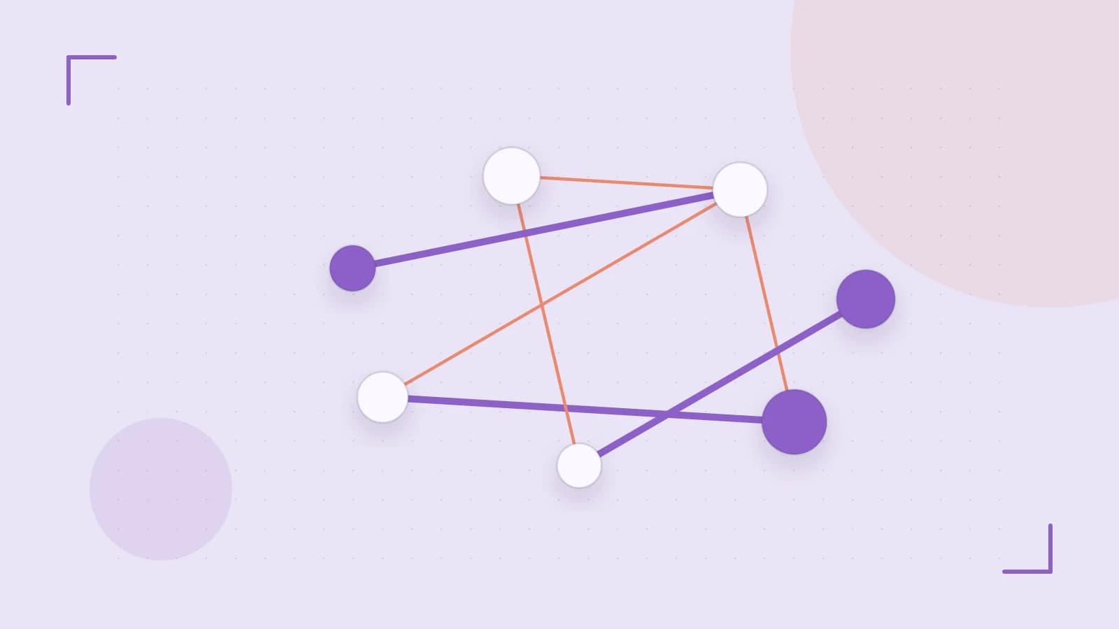 Editorial illustration of an algorithmic node graph with branching paths and a highlighted result