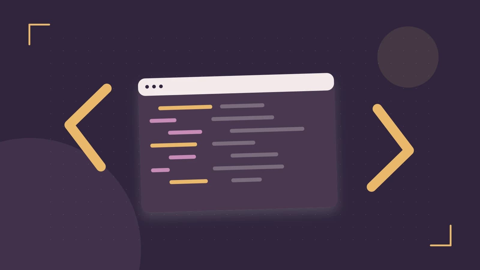 Editorial illustration of an abstract code editor, syntax blocks and oversized programming brackets