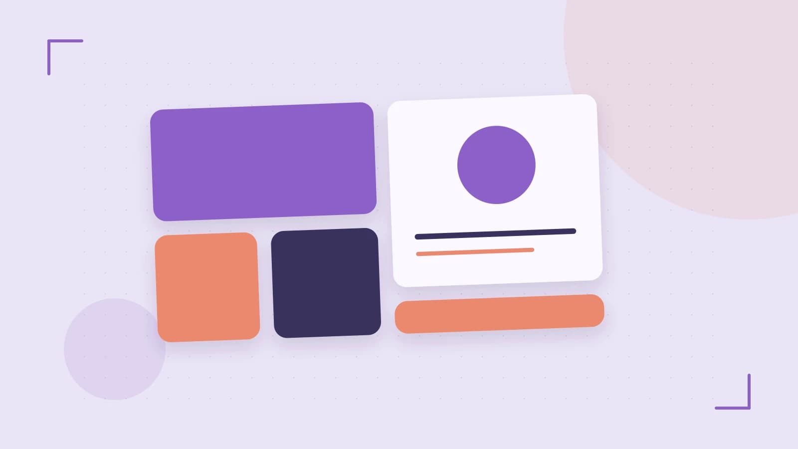 Editorial illustration of responsive browser layouts, overlapping design components and a color system