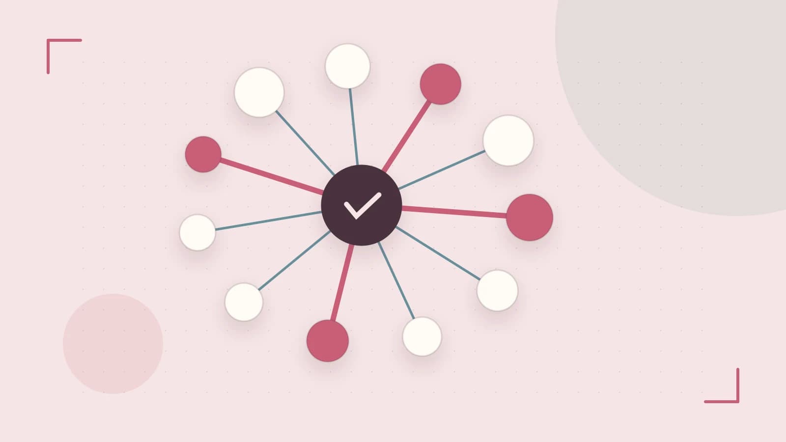 Editorial illustration of an algorithmic node graph with branching paths and a highlighted result