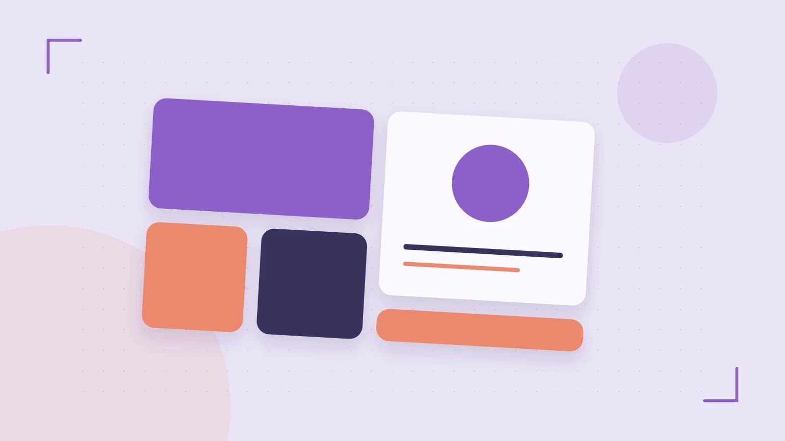 Editorial illustration of responsive browser layouts, overlapping design components and a color system