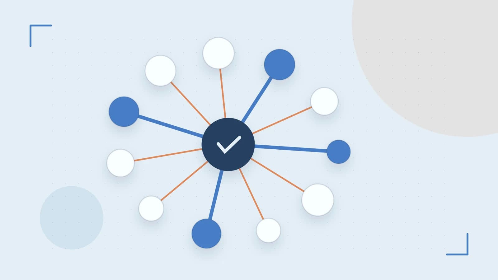 Editorial illustration of an algorithmic node graph with branching paths and a highlighted result