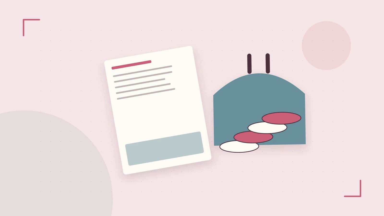 Editorial illustration of abstract coins, a payment card and a geometric financial chart without data labels