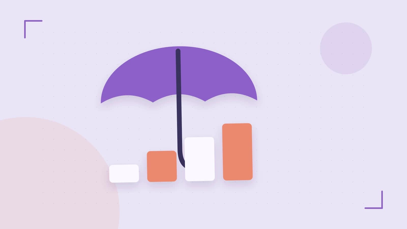 Editorial illustration of abstract coins, a payment card and a geometric financial chart without data labels