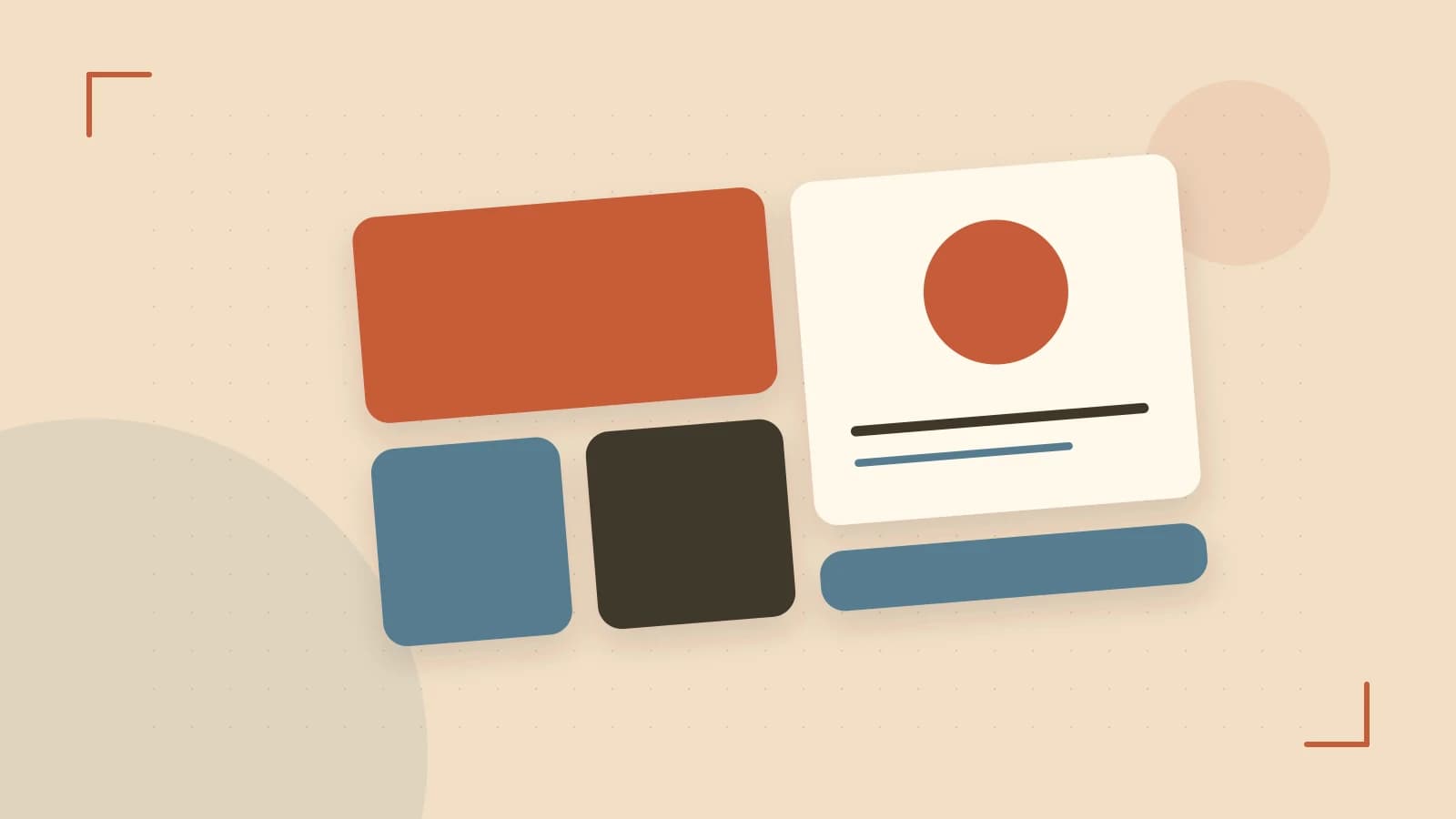 Editorial illustration of responsive browser layouts, overlapping design components and a color system