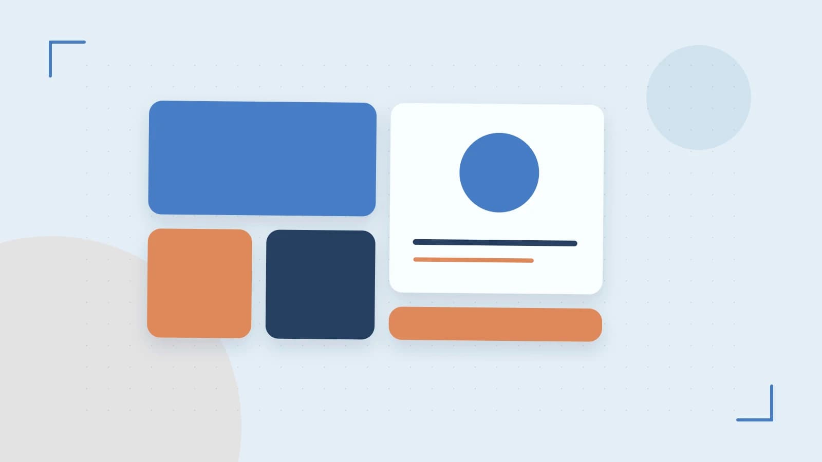 Editorial illustration of responsive browser layouts, overlapping design components and a color system