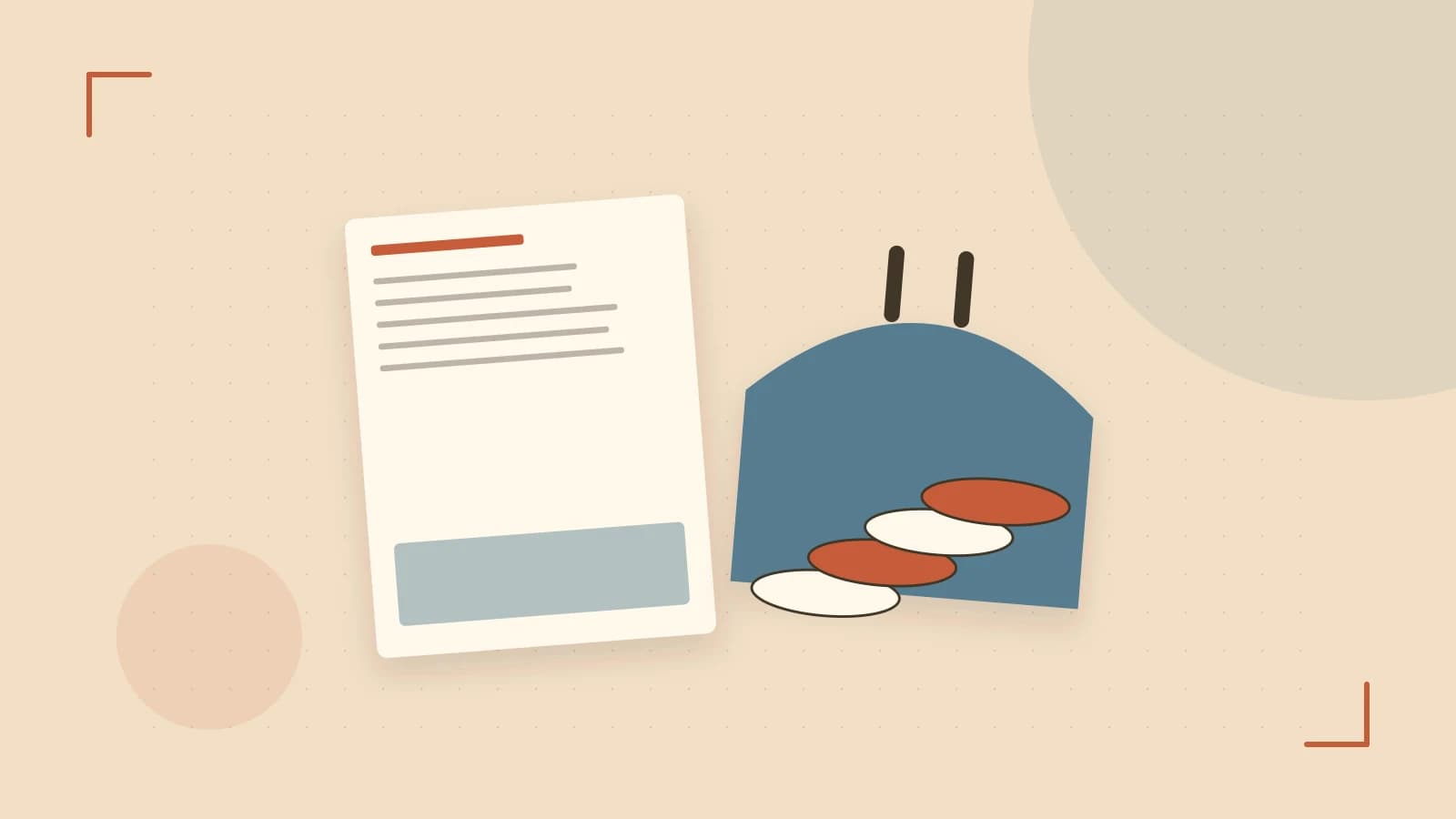 Editorial illustration of abstract coins, a payment card and a geometric financial chart without data labels