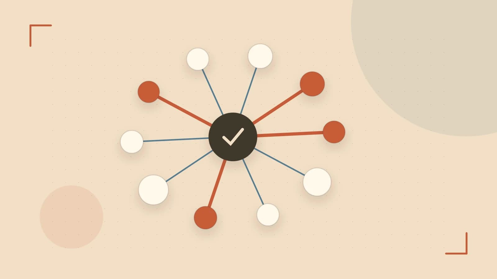 Editorial illustration of an algorithmic node graph with branching paths and a highlighted result