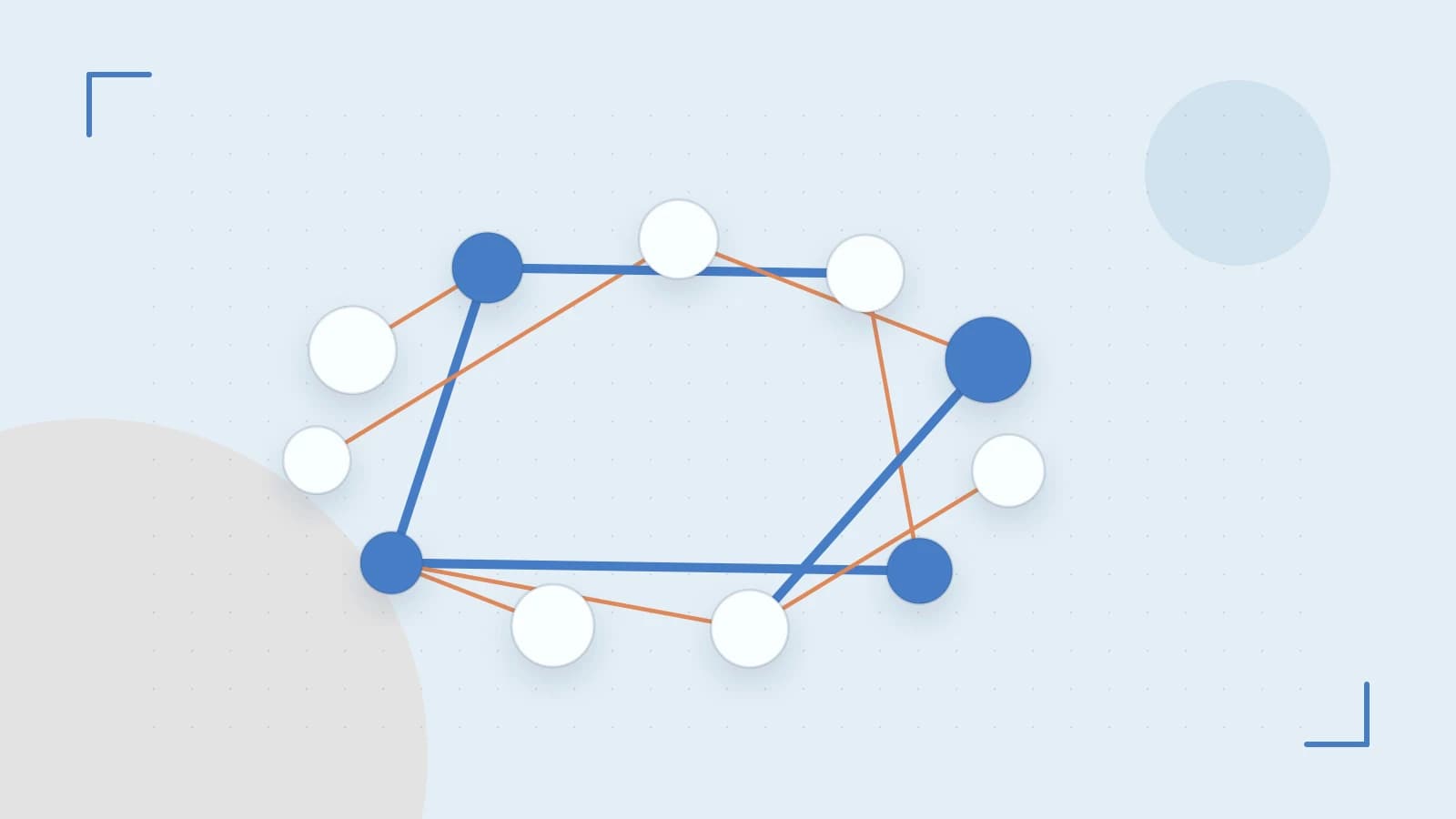 Editorial illustration of an algorithmic node graph with branching paths and a highlighted result