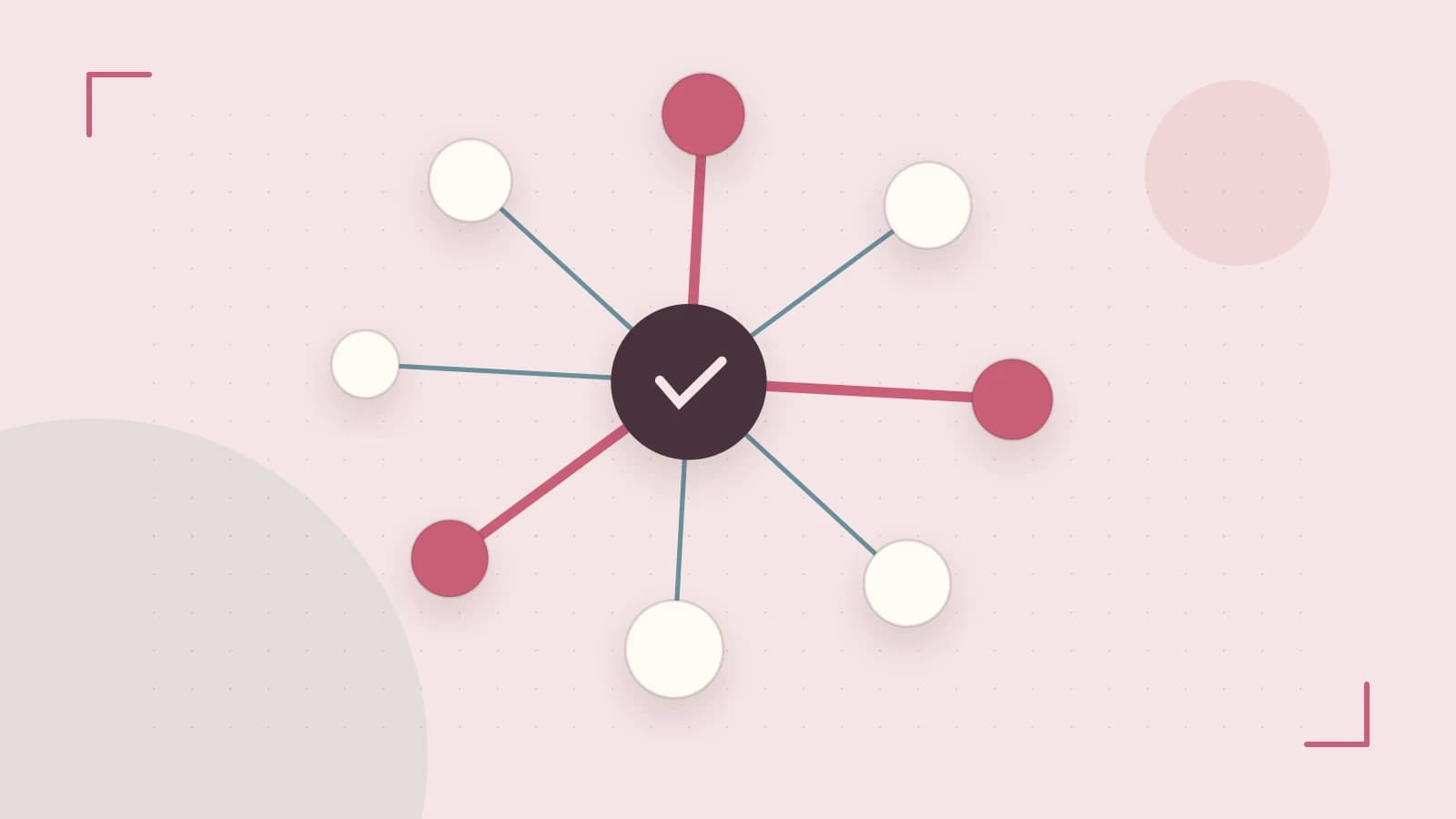 Editorial illustration of an algorithmic node graph with branching paths and a highlighted result