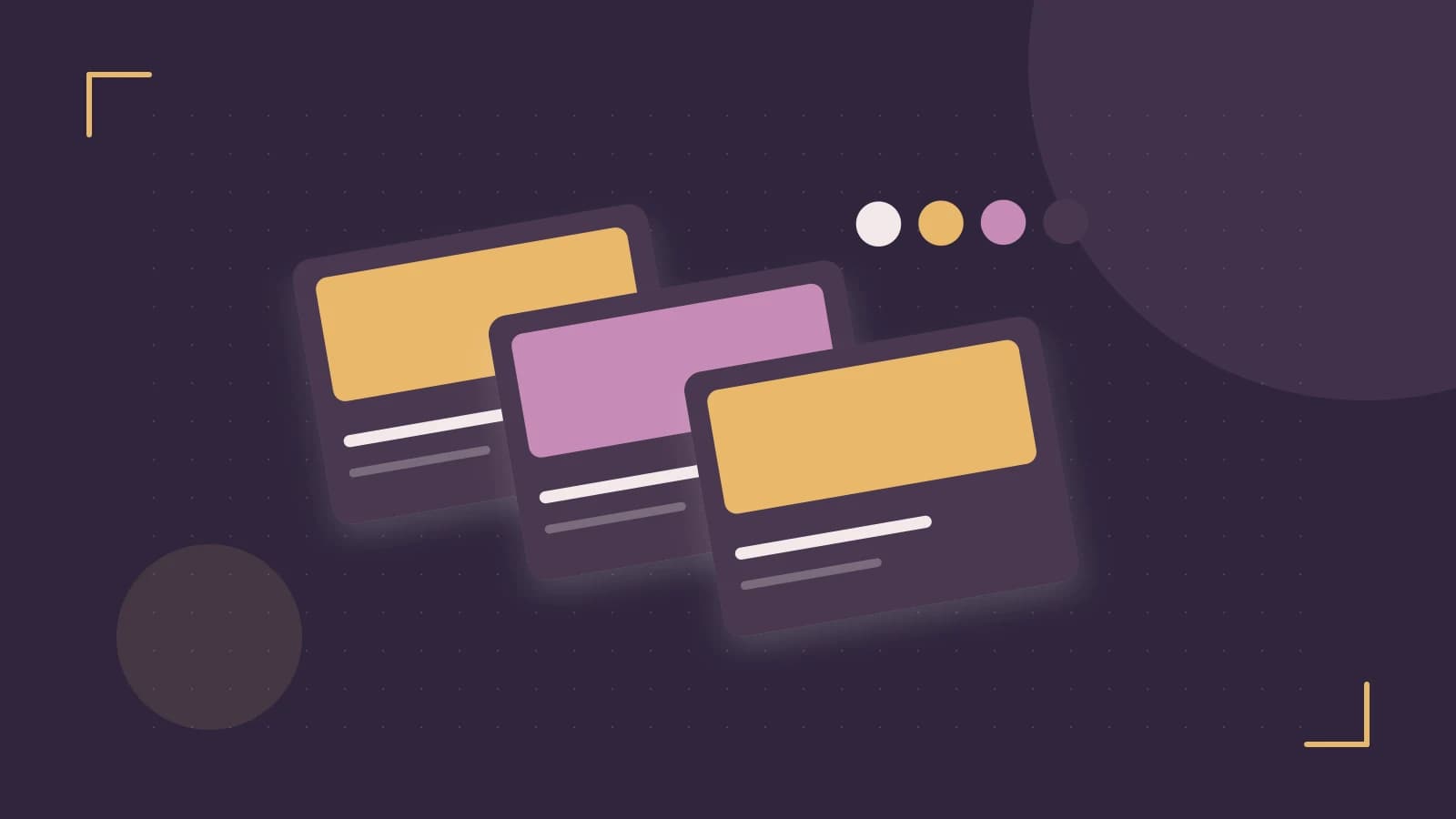 Editorial illustration of responsive browser layouts, overlapping design components and a color system