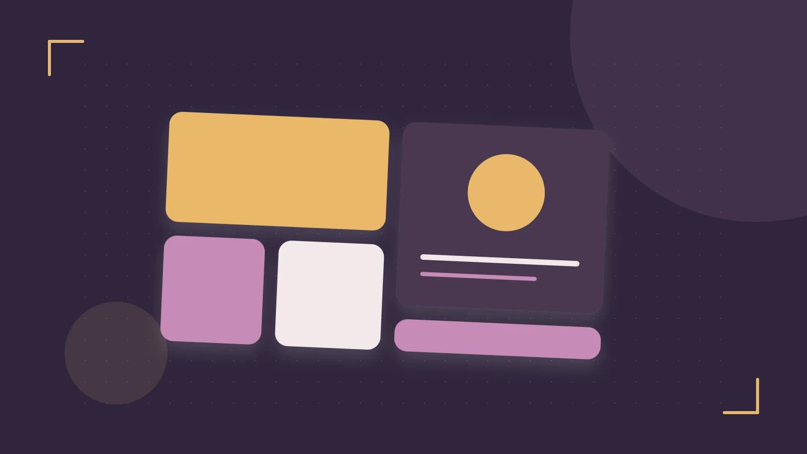 Editorial illustration of responsive browser layouts, overlapping design components and a color system
