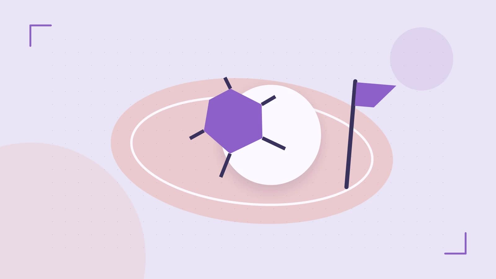 Editorial illustration of a stylized sports ball, stadium geometry and dynamic arcs