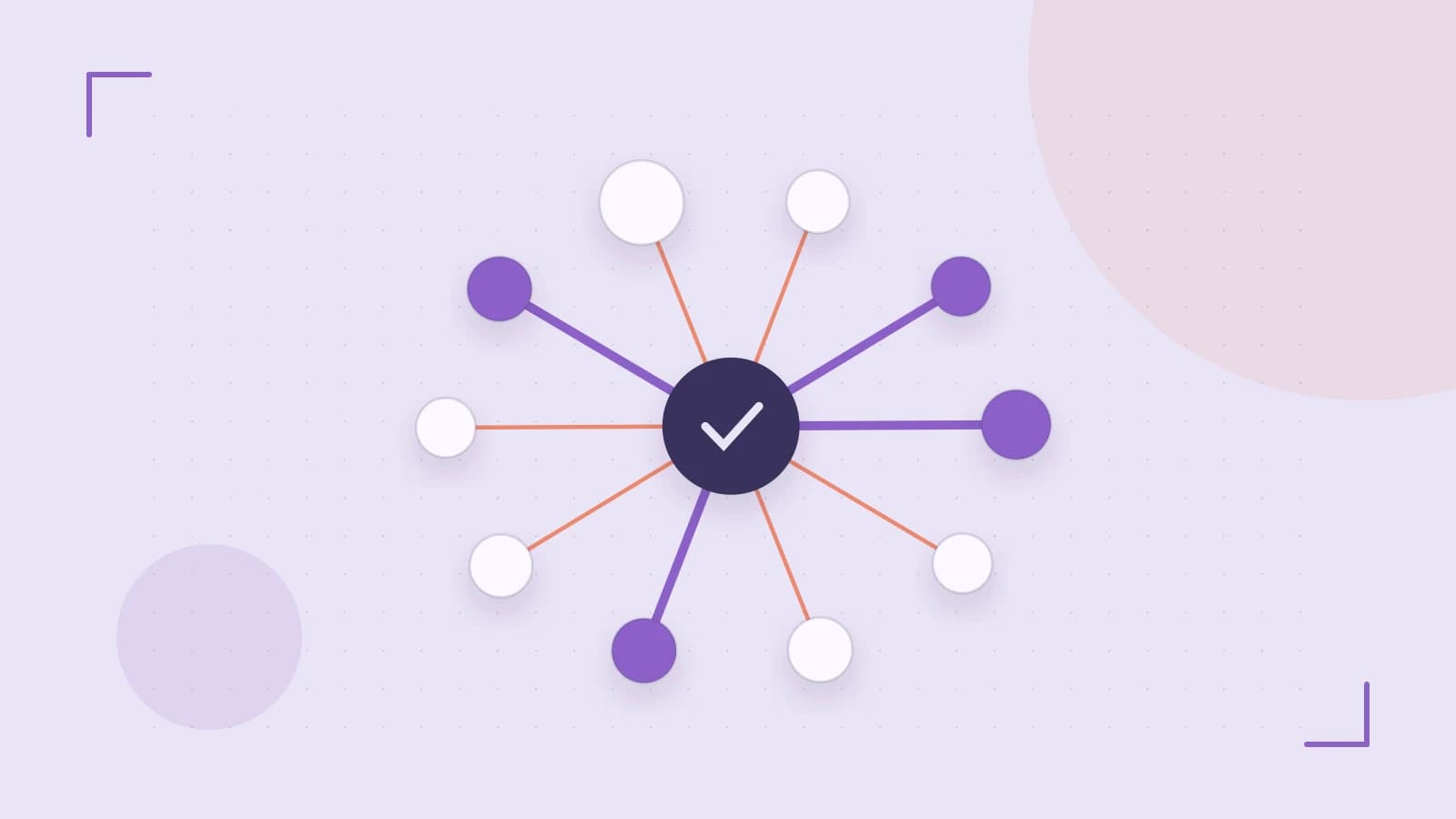 Editorial illustration of an algorithmic node graph with branching paths and a highlighted result
