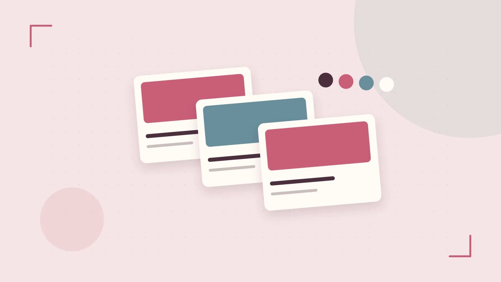 Editorial illustration of responsive browser layouts, overlapping design components and a color system