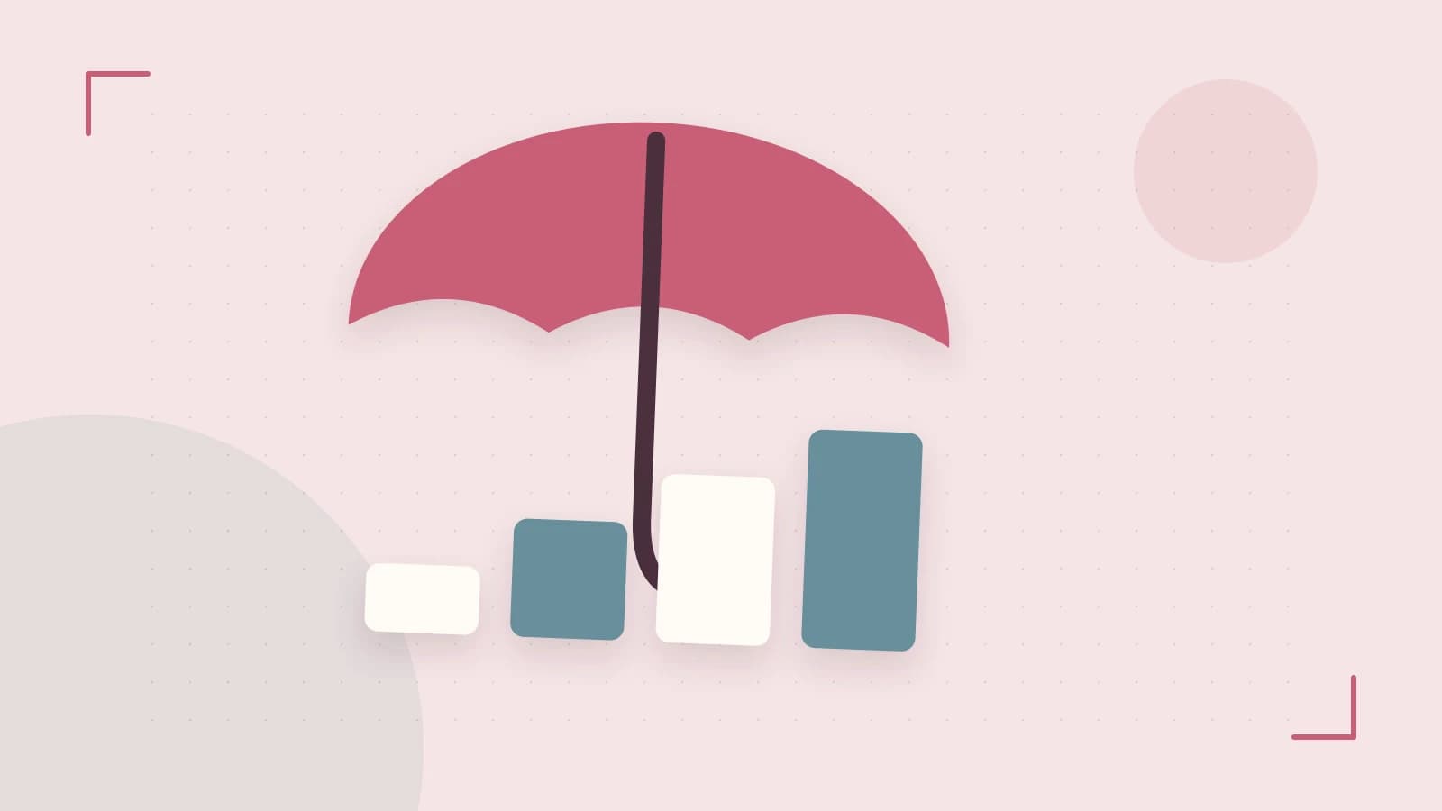 Editorial illustration of abstract coins, a payment card and a geometric financial chart without data labels