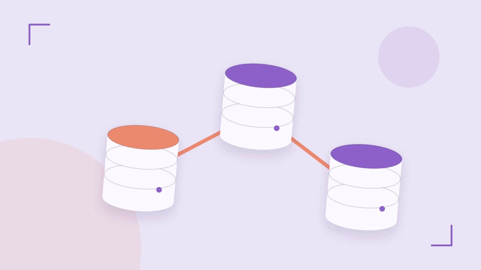 Editorial illustration of structured records, database cylinders and relationships between tables