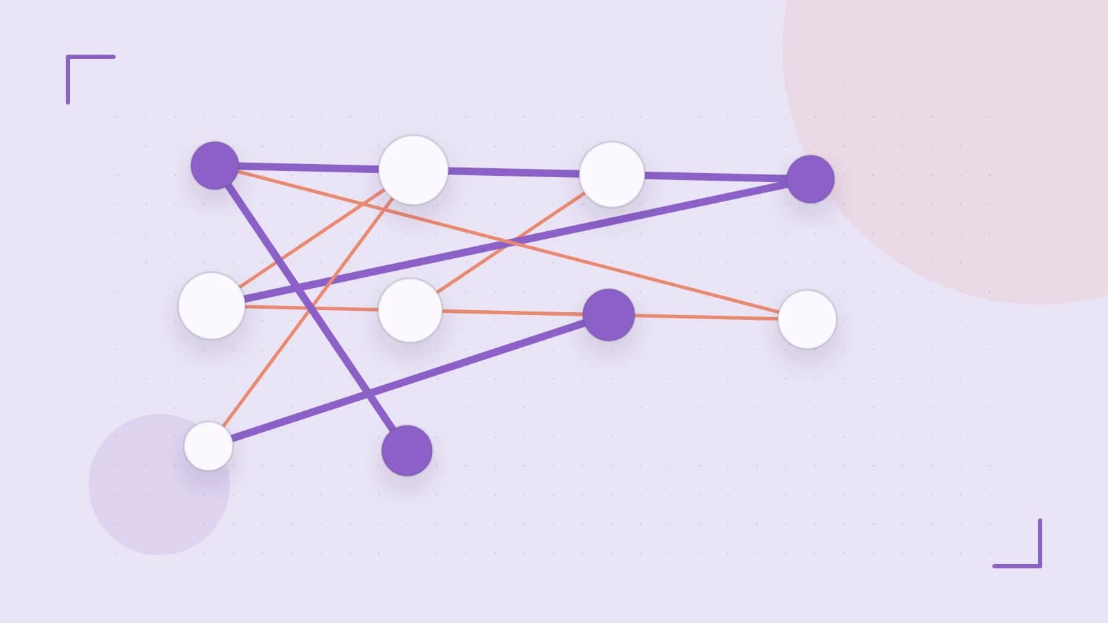 Editorial illustration of an algorithmic node graph with branching paths and a highlighted result