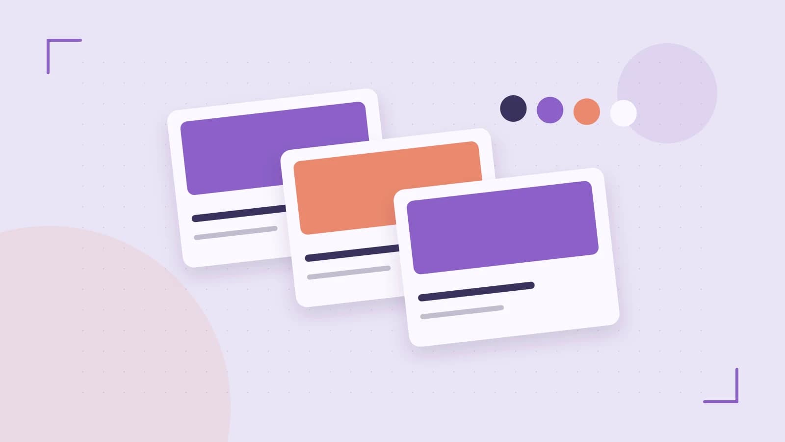 Editorial illustration of responsive browser layouts, overlapping design components and a color system