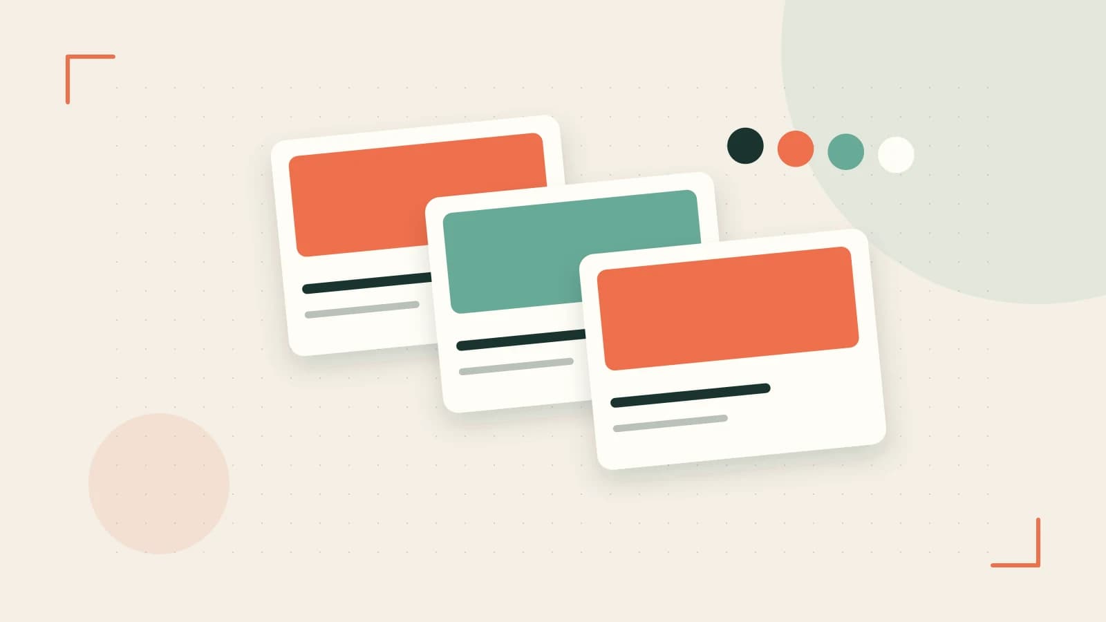 Editorial illustration of responsive browser layouts, overlapping design components and a color system