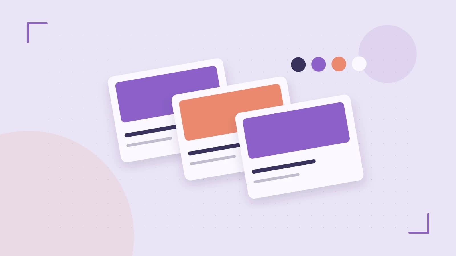 Editorial illustration of responsive browser layouts, overlapping design components and a color system