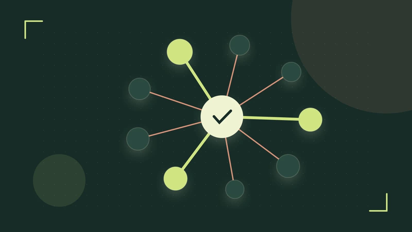 Editorial illustration of an algorithmic node graph with branching paths and a highlighted result