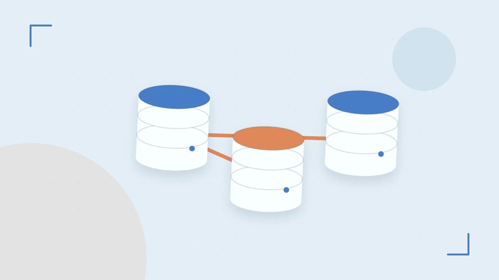 Editorial illustration of structured records, database cylinders and relationships between tables