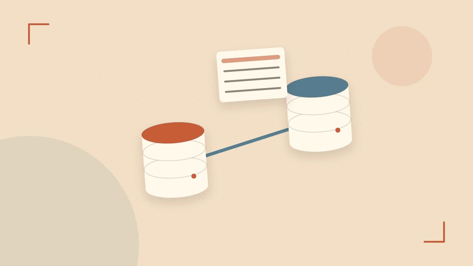 Editorial illustration of structured records, database cylinders and relationships between tables
