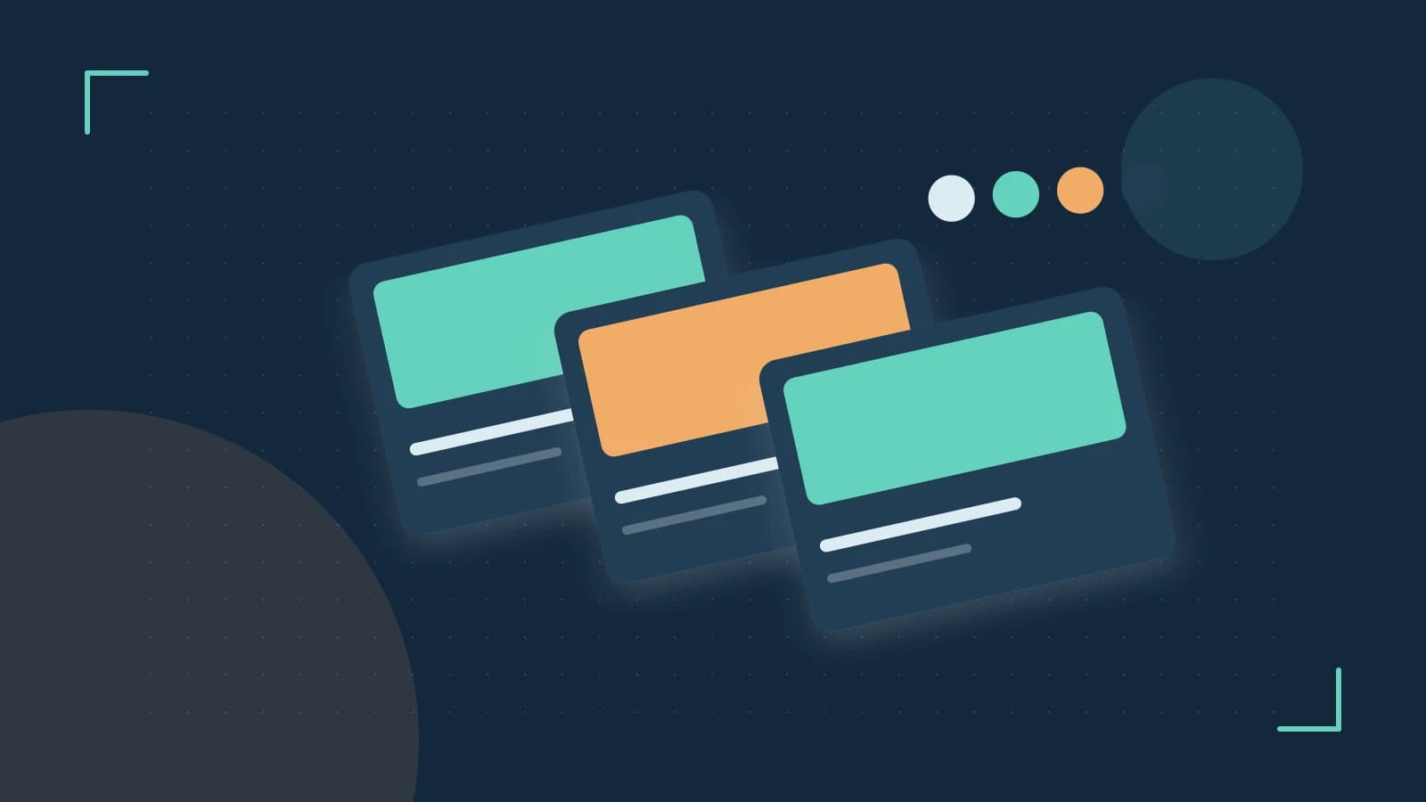 Editorial illustration of responsive browser layouts, overlapping design components and a color system