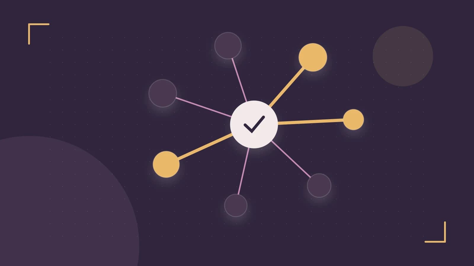 Editorial illustration of an algorithmic node graph with branching paths and a highlighted result